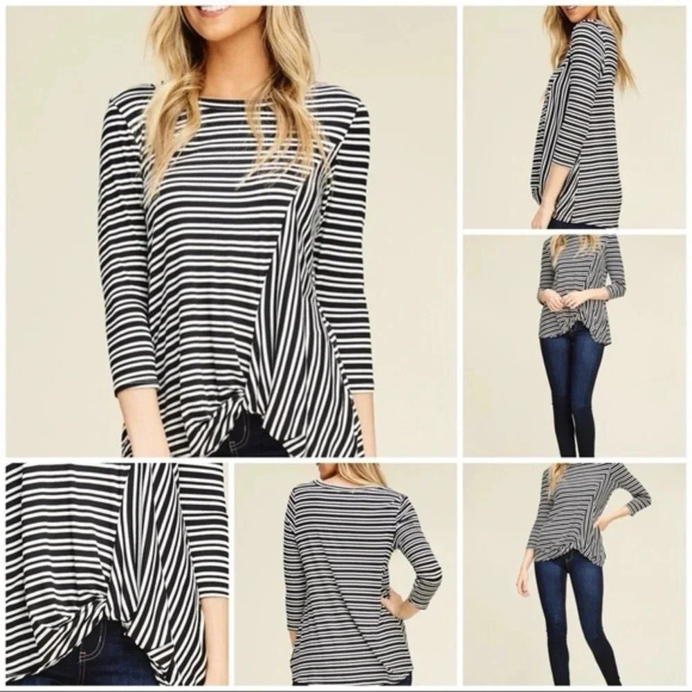 NWT annabelle boutique Black white Boutique Twist front knit top 3/4 sleeve sz S